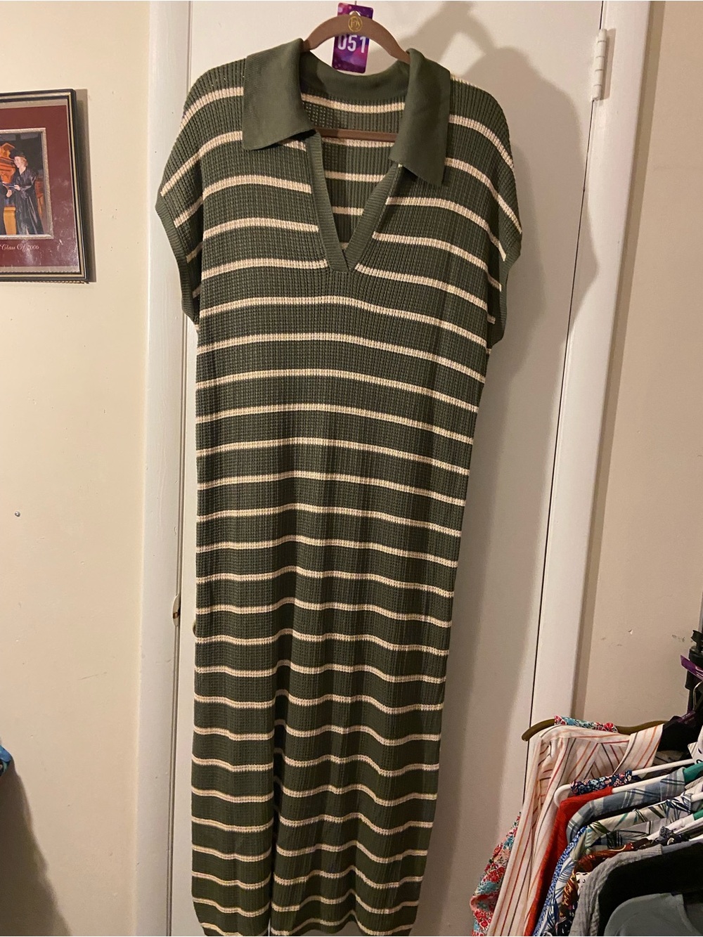 Striped Olive and Cream Maxi Polo Dress